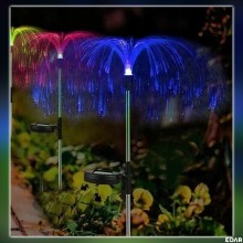 Set 2 x Lampa Solara Decorativa EDAR Pentru Curte Si Gradina, Panou Solar Atasat, Fibra Optica, LED, Model Meduza/Palmier RGB...