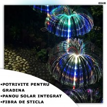 Set 2 x Lampa Solara Decorativa EDAR Pentru Curte Si Gradina, Panou Solar Atasat, Fibra Optica, LED, Model Meduza/Palmier RGB...