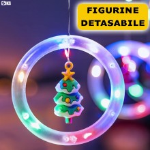 Instalatie De Craciun SIKS, Tip Perdea De Lumini, 5 Globuri Luminoase Si 5 Inele Cu Led, Cu Figurine Tip Braduti De Craciun, ...