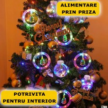 Instalatie De Craciun SIKS, Tip Perdea De Lumini, 5 Globuri Luminoase Si 5 Inele Cu Led, Cu Figurine Tip Braduti De Craciun, ...