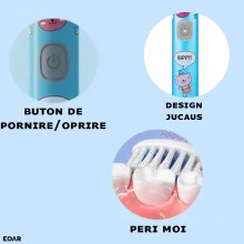 Periuta De Dinti Electrica EDAR, Pentru Copii, Model Ursulet, Alimentare Cu Baterii, Peri Moi, 1 Program, Buton Pornire/Oprir...