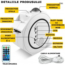 Proiector De Stele Si Planete Pentru Tavan Camera Cu Boxa Inclusa SIKS, Conectare Bluetooth, Lampa De Veghe Pentru Copii, Con... Proiector De Stele Si Planete Pentru Tavan Camera Cu Boxa Inclusa SIKS, Conectare Bluetooth, Lampa De Veghe Pentru Copii, Con...