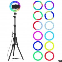 Lampa Circulara Led Ring Light SIKS Cu Lumina Alba Si RGB, Telecomanda Selfie, Functie Stroboscop, 15 Moduri RGB, Ring Light ...