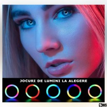 Lampa Circulara Led Ring Light SIKS Cu Lumina Alba Si RGB, Telecomanda Selfie, Functie Stroboscop, 15 Moduri RGB, Ring Light ... Lampa Circulara Led Ring Light SIKS Cu Lumina Alba Si RGB, Telecomanda Selfie, Functie Stroboscop, 15 Moduri RGB, Ring Light ...