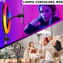 Lampa Circulara Profesionala Led Ring Light RGB EDAR, 10 inch, Telecomanda Selfie Inclusa, Trepied Inclus, Ideala pentru Foto...
