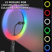 Lampa Circulara Profesionala Led Ring Light RGB EDAR, 10 inch, Telecomanda Selfie Inclusa, Trepied Inclus, Ideala pentru Foto...