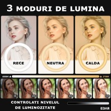 Lampa Circulara Profesionala Led Ring Light RGB EDAR, 10 inch, Telecomanda Selfie Inclusa, Trepied Inclus, Ideala pentru Foto...