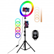 Lampa Circulara Profesionala Led Ring Light RGB EDAR, 10 inch, Telecomanda Selfie Inclusa, Trepied Inclus, Ideala pentru Foto...