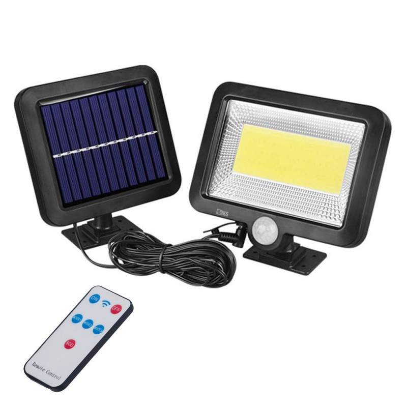 Lampa Solara SIKS Cu Telecomanda 100 COB LED, Cu Senzor De Miscare Si Lumina, Baterie Inclusa 1200 Mah, 260 LM, Cablu 5 M, 3 ...