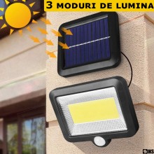 Lampa Solara SIKS Cu Telecomanda 100 COB LED, Cu Senzor De Miscare Si Lumina, Baterie Inclusa 1200 Mah, 260 LM, Cablu 5 M, 3 ... Lampa Solara SIKS Cu Telecomanda 100 COB LED, Cu Senzor De Miscare Si Lumina, Baterie Inclusa 1200 Mah, 260 LM, Cablu 5 M, 3 ...