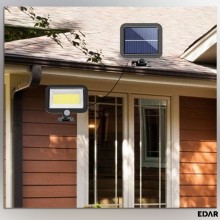 Lampa solara EDAR LED Cu Telecomanda, Panou Solar Ajustabil, 100 LED-uri COB, 3 Moduri De Lumina, Senzor De Miscare Si Amurg,...