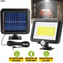 Lampa solara EDAR LED Cu Telecomanda, Panou Solar Ajustabil, 100 LED-uri COB, 3 Moduri De Lumina, Senzor De Miscare Si Amurg,...