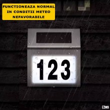 Numar De Casa Sau Poarta Cu Incarcare Solara SIKS M2 Cu Iluminare Automata, Inox, Baterie Reincarcabila, Pornire Oprire Autom...