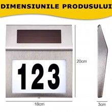Numar De Casa Sau Poarta Cu Incarcare Solara SIKS M2 Cu Iluminare Automata, Inox, Baterie Reincarcabila, Pornire Oprire Autom...