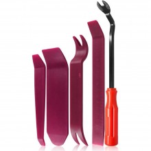 Kit 5 Piese SIKS Pentru Demontare Plastice Interior Auto, Desfacere / Dezasamblare Panouri Si Cleme, Leviere Plastic, Rosu