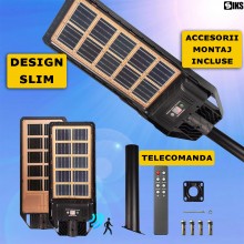 Lampa Solara Stradala Sau Gradina Slim SIKS 300W Cu Panou Solar Monocristalin, De Exterior, 318 LED Tehnologie COS, 3200LM, 2...