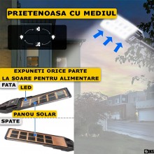 Lampa Solara Stradala Sau Gradina Slim SIKS 200W Cu Panou Solar Monocristalin, De Exterior, 219 LED Tehnologie COS, 2240LM, 1...