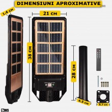 Lampa Solara Stradala Sau Gradina Slim SIKS 200W Cu Panou Solar Monocristalin, De Exterior, 219 LED Tehnologie COS, 2240LM, 1...