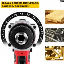 Trusa Bormasina Cu Percutie SIKS, Cu 34 De Accesorii, 2 Acumulatori De 36V Inclusi, Autofiletanta, Mod Infiletat, Mod Gaurit ... Trusa Bormasina Cu Percutie SIKS, Cu 34 De Accesorii, 2 Acumulatori De 36V Inclusi, Autofiletanta, Mod Infiletat, Mod Gaurit ...