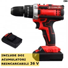 Trusa Bormasina Cu Percutie SIKS, Cu 34 De Accesorii, 2 Acumulatori De 36V Inclusi, Autofiletanta, Mod Infiletat, Mod Gaurit ... Trusa Bormasina Cu Percutie SIKS, Cu 34 De Accesorii, 2 Acumulatori De 36V Inclusi, Autofiletanta, Mod Infiletat, Mod Gaurit ...