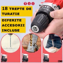 Trusa Bormasina Cu Percutie SIKS, Cu 40 De Accesorii, 2 Acumulatori De 36V Inclusi, Autofiletanta, Mod Infiletat, Mod Gaurit ... Trusa Bormasina Cu Percutie SIKS, Cu 40 De Accesorii, 2 Acumulatori De 36V Inclusi, Autofiletanta, Mod Infiletat, Mod Gaurit ...