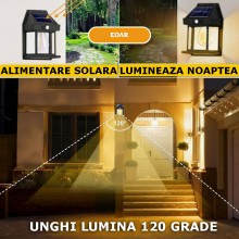 Lampa Solara EDAR de Perete, Pentru Exterior, Rezistenta la Apa, Senzor De Miscare, Incarcare Solara, 3 Moduri de Lumina, Put...