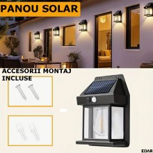 Lampa Solara EDAR de Perete, Pentru Exterior, Rezistenta la Apa, Senzor De Miscare, Incarcare Solara, 3 Moduri de Lumina, Put...