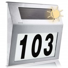 Numar De Casa Cu Incarcare Solara EDAR, Din Inox, Lumina Prin LED, Acumulator Reincarcabil, Senzor Amurg, 3 x Numere 0-9, 1 x...