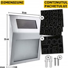 Numar De Casa Cu Incarcare Solara EDAR, Din Inox, Lumina Prin LED, Acumulator Reincarcabil, Senzor Amurg, 3 x Numere 0-9, 1 x...