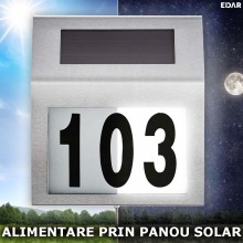Numar De Casa Cu Incarcare Solara EDAR, Din Inox, Lumina Prin LED, Acumulator Reincarcabil, Senzor Amurg, 3 x Numere 0-9, 1 x...