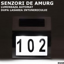 Numar De Casa Cu Incarcare Solara EDAR, Din Inox, Lumina Prin LED, Acumulator Reincarcabil, Senzor Amurg, 3 x Numere 0-9, 1 x...