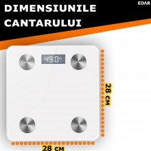 Cantar Inteligent Corporal EDAR, Conexiune Bluetooth, Smart, Electronic, Aplicatie Telefon, Afisaj Digital Iluminat, Sticla, ... Cantar Inteligent Corporal EDAR, Conexiune Bluetooth, Smart, Electronic, Aplicatie Telefon, Afisaj Digital Iluminat, Sticla, ...