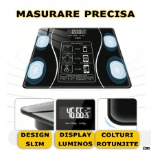 Cantar Electronic Inteligent De Baie SIKS Cu Aplicatie Smart, Corporal, Ecran Digital Iluminat, Termometru, Suporta Maxim 180...