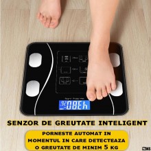 Cantar Electronic Inteligent De Baie SIKS Cu Aplicatie Smart, Corporal, Ecran Digital Iluminat, Termometru, Suporta Maxim 180...