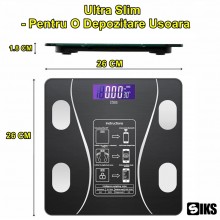 Cantar Electronic Inteligent De Baie SIKS Cu Aplicatie Smart, Corporal, Ecran Digital Iluminat, Termometru, Suporta Maxim 180...
