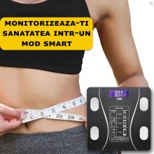 Cantar Electronic Inteligent De Baie SIKS Cu Aplicatie Smart, Corporal, Ecran Digital Iluminat, Termometru, Suporta Maxim 180...