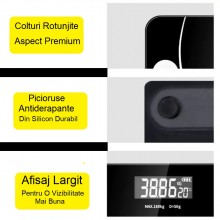 Cantar Electronic Inteligent De Baie SIKS Cu Aplicatie Smart, Corporal, Ecran Digital Iluminat, Termometru, Suporta Maxim 180...