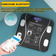 Cantar Electronic Inteligent De Baie SIKS Cu Aplicatie Smart, Corporal, Ecran Digital Iluminat, Termometru, Suporta Maxim 180...