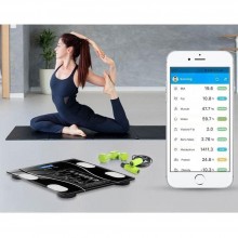 Cantar Electronic Inteligent De Baie SIKS Cu Aplicatie Smart, Corporal, Ecran Digital Iluminat, Termometru, Suporta Maxim 180...