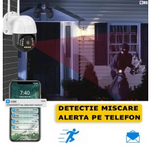 Camera De Supraveghere Video SIKS Cu Sim 4G WIFI SIKS, 3 MP, Exterior/Interior IP66, Voce, Alarma, 4X Zoom, Rotire, Leduri Lu...