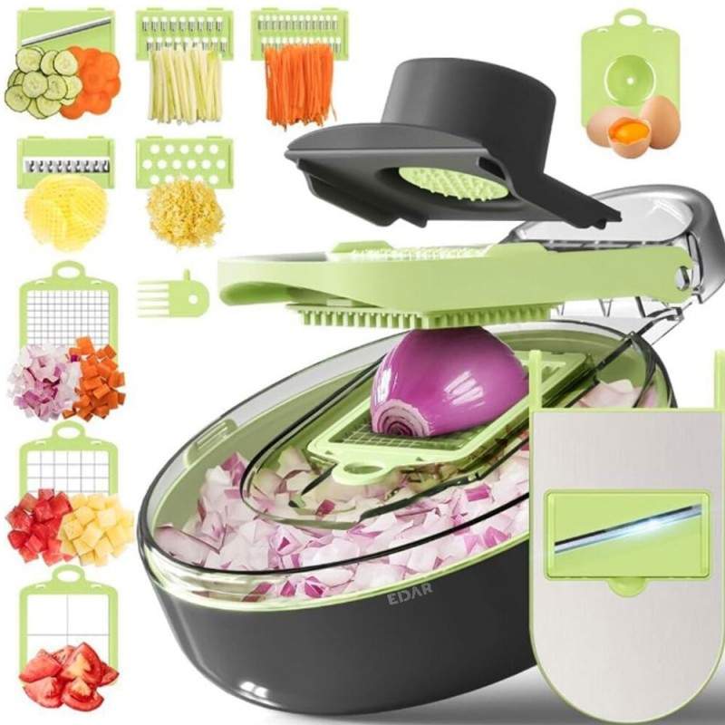 Feliator Multifunctional EDAR De Legume Si Fructe 9 In 1, Tocator Manual Cu Functii de Taiere, Feliere, Radere, Lame Intersch...