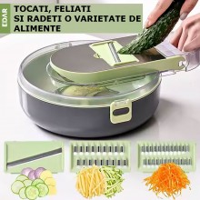 Feliator Multifunctional EDAR De Legume Si Fructe 9 In 1, Tocator Manual Cu Functii de Taiere, Feliere, Radere, Lame Intersch...