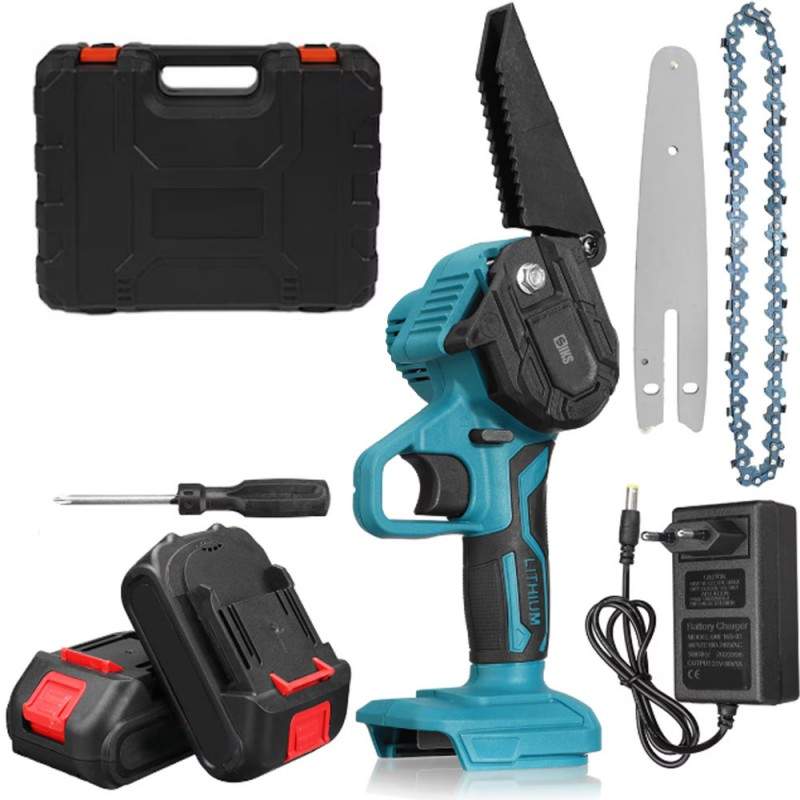 Mini Drujba SIKS Mini Fierastrau Electric, Portabil, De 8 inch, 2 Acumulatori 48V Li-ion, 1500 mAh, 2 Lanturi De 8 inch, Moto...