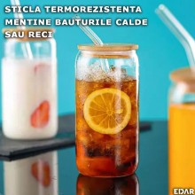 Set 4 x Pahar Sticla Termorezistenta EDAR, Mentine Bauturile Reci Si Calde, Pentru Ceai, Cafea, Cappuccino, Latte, Espresso, ...