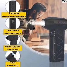Suflanta Aer Fara Fir SIKS, Portabila, Cu Lanterna, 3 Viteze, Cap Magnetic, 130000 RPM, Incarcare USB, Pentru Indepartare Pra...