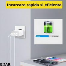 Adaptor EDAR cu 3 Porturi USB Si Micro USB Pentru Telefon, Dispozitiv De Retea, Alb Adaptor EDAR cu 3 Porturi USB Si Micro USB Pentru Telefon, Dispozitiv De Retea, Alb
