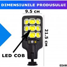Lampa Solara De Exterior EDAR Model HS8037B, Pentru Casa/Gradina/Terasa, 63 Led COB, Lumina Neutra, Senzori De Miscare, Rezis...
