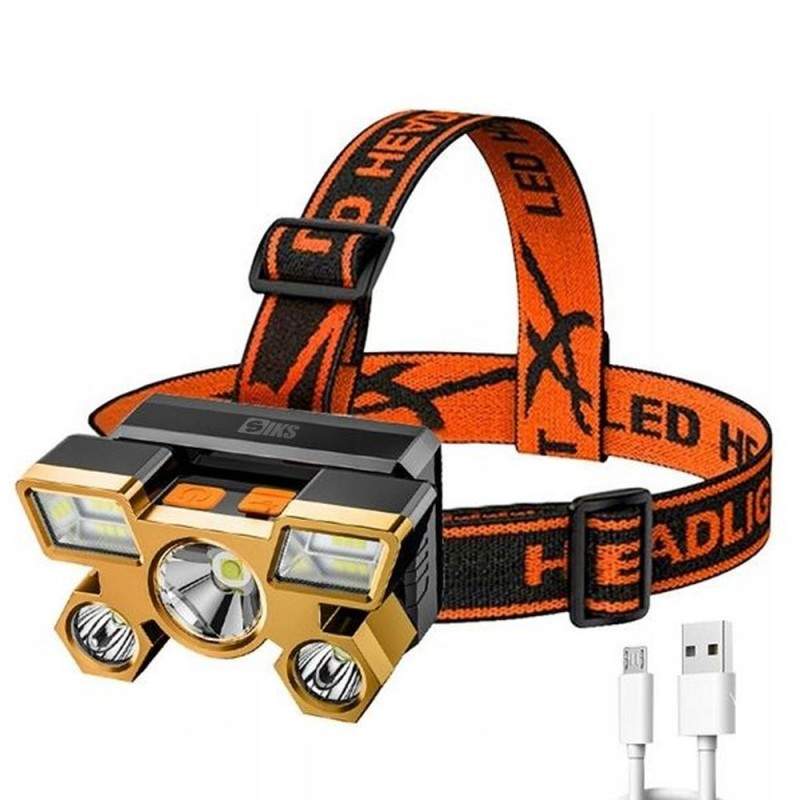 Lanterna de cap LED SIKS, Profesionala, Incarcare USB, 4 Moduri Lumina, 5 Surse De Lumina De Intensitate Mare, Pentru Pescuit...