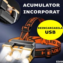 Lanterna frontala LED EDAR, Model XY501, Pentru Cap, Profesionala, Alimentare USB, 4 Moduri Lumina, Mod Stroboscop, Pentru Pe...