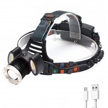 Lanterna de cap LED SIKS, Profesionala, Incarcare USB, 4 Moduri Lumina, 3 Surse De Lumina De Intensitate Mare, Pentru Pescuit...